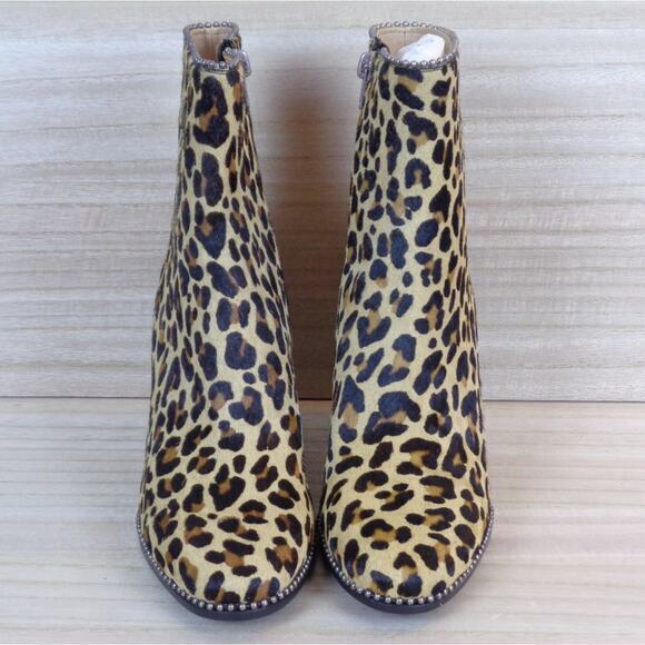 Coach Drea Beadchain Heeled Lepoard Printed Haircalf Bootie Side Zip Womens 6 - Picture 4 of 9